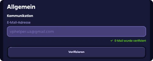 Roobet Kontoeinstellungen – Profil mit Benutzername E-Mail und Sprachauswahl