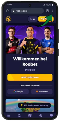 Roobet download android – Chrome Drei-Punkte-Menü oben rechts antippen