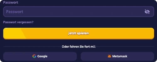 Roobet Login – gelbe Jetzt-spielen-Schaltfläche im Anmeldefenster