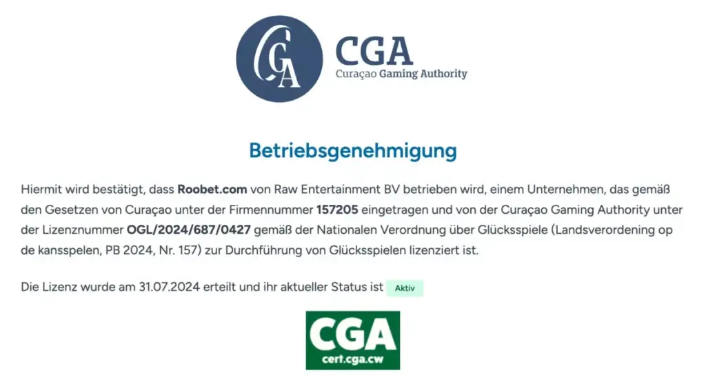 Roobet Curaçao-Lizenz – offizielle Genehmigung