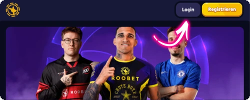 Roobet Login – Login-Schaltfläche oben rechts auf der Startseite