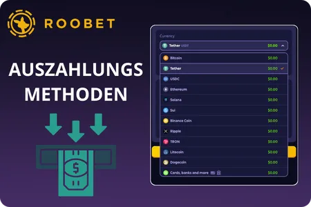 Roobet Auszahlung – Auszahlungsmethoden BTC ETH USDT LTC TRX XRP DOGE Bankkarte mit Limits