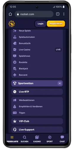 Roobet app – Navigation mobil Kasino Sportwetten Live-RTP VIP-Club Live-Support