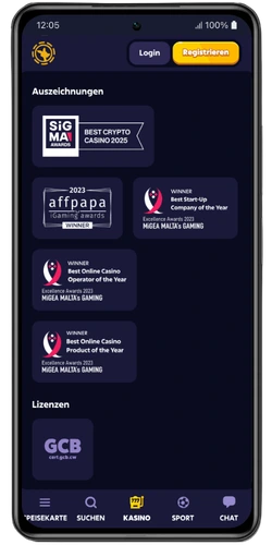 Roobet iOS – Startseite mobil Willkommen Banner Registrieren Google Metamask