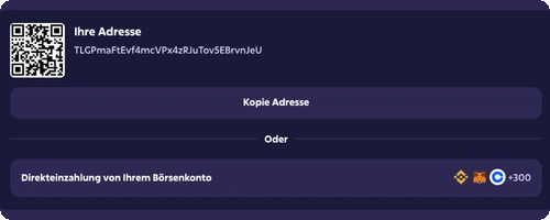 Roobet Einzahlung – Wallet-Adresse mit QR-Code kopieren, erste und letzte Zeichen prüfen
