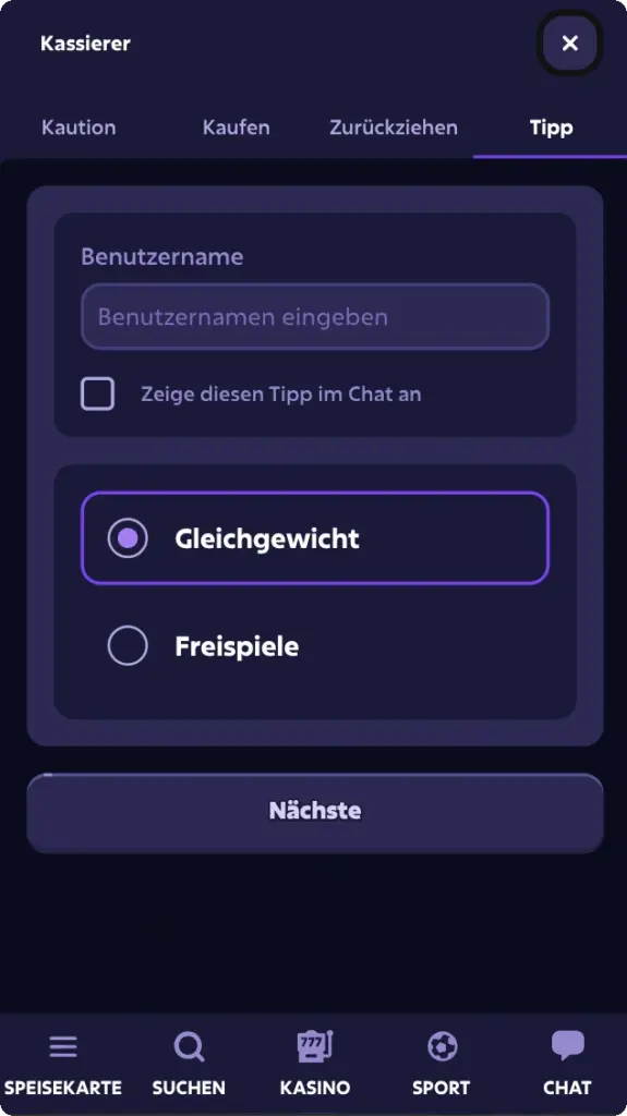 Roobet wallet – alle Coins BTC USDT USDC ETH SOL SUI BNB XRP TRX LTC DOG mit Wallet-Einstellungen