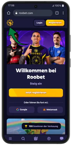 Roobet app – roobetschweiz.com in Google Chrome auf Android geöffnet